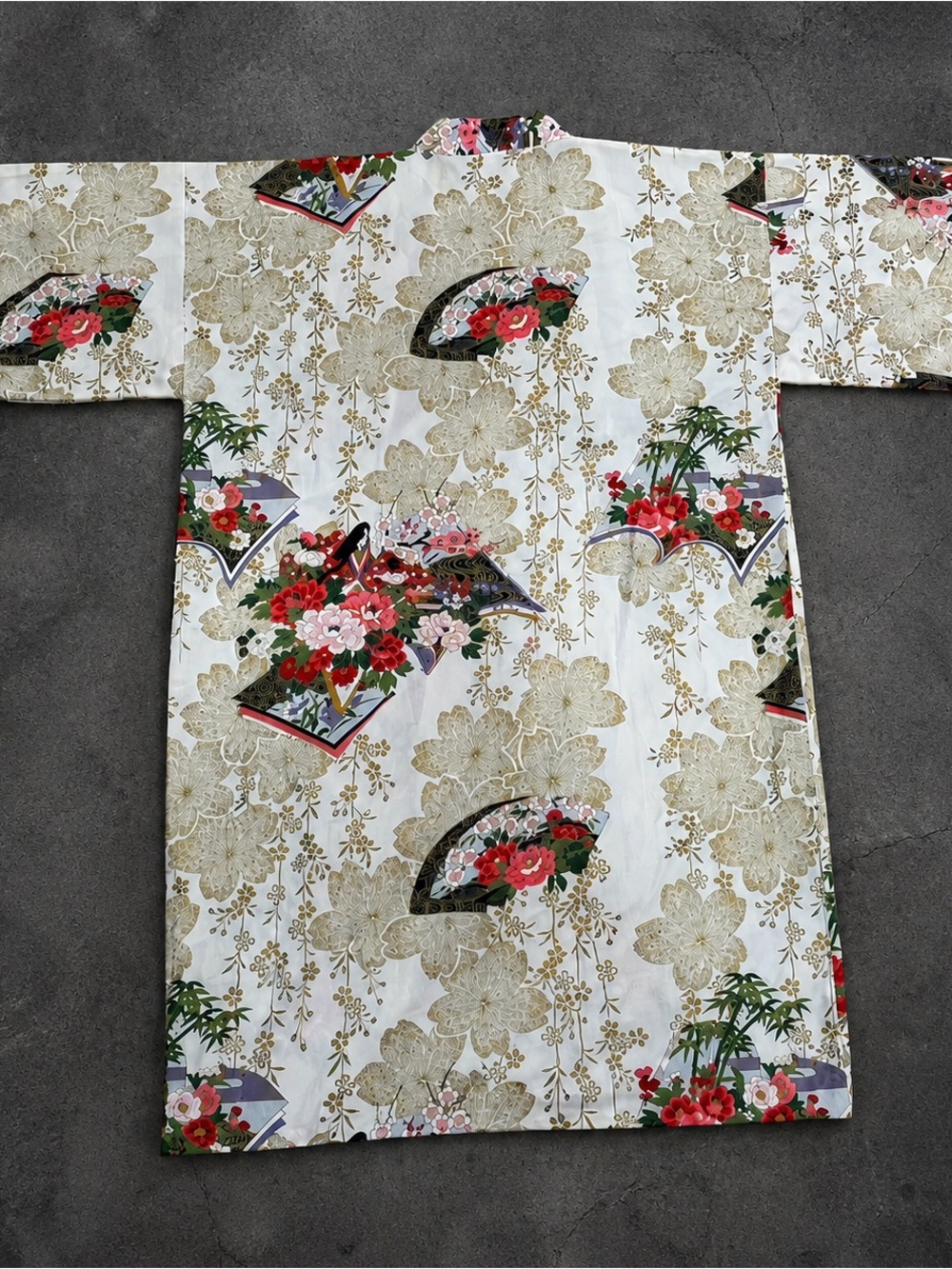 NWOT Vintage Kyoto Sen'i Japanese Cotton Kimono Robe Heian Princess Gold Foil OS